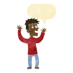 cartoon excited man with speech bubble