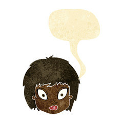cartoon surprised female face with speech bubble