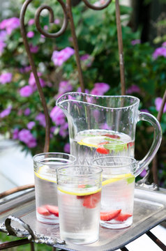 Tray of drinks at a garden party