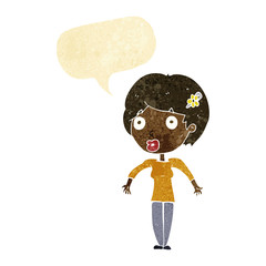 cartoon shocked woman with speech bubble