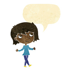 cartoon girl with no worries with speech bubble