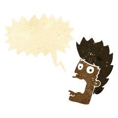 cartoon terrified man with speech bubble