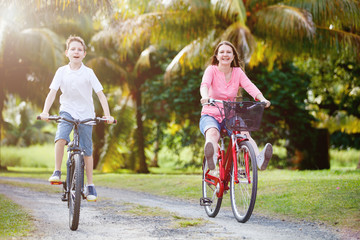 Family on bike ride