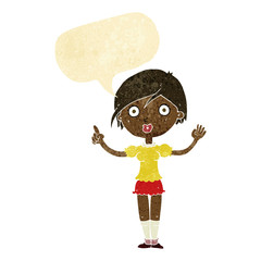 cartoon girl asking question with speech bubble