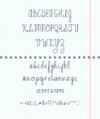 Set capital English handwriting font on paper