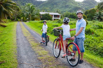 Family on bike ride