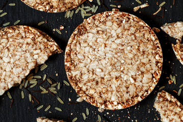 Whole-grain rice cakes Diet, selective focus