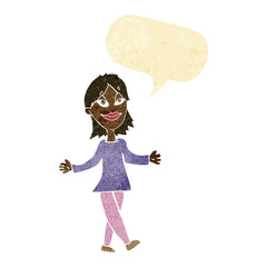 cartoon woman with no worries with speech bubble