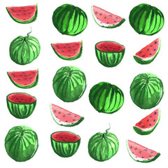 Hand drawn water color illustration set of water melons.