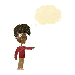 cartoon happy man pointing with speech bubble
