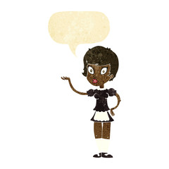 cartoon waitress with speech bubble