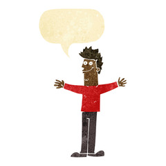 cartoon happy man with speech bubble