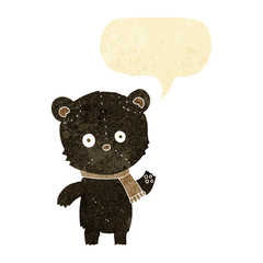 cartoon waving black bear with speech bubble