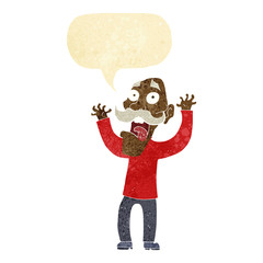 cartoon old man getting a fright with speech bubble