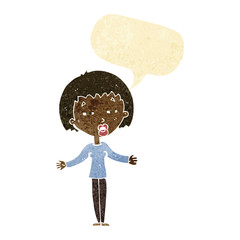 cartoon suspicious woman with speech bubble