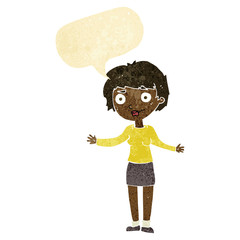 cartoon confused woman with speech bubble