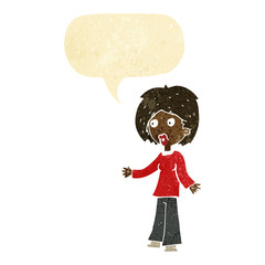 cartoon surprised woman with speech bubble