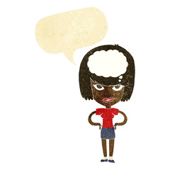 cartoon woman thinking with speech bubble