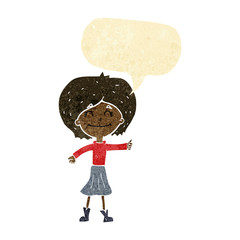 cartoon happy girl giving thumbs up symbol with speech bubble