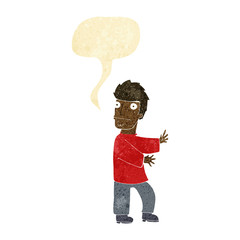cartoon nervous man with speech bubble