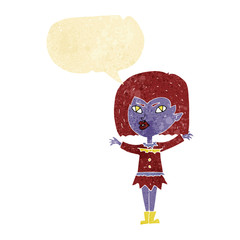cartoon vampire girl with speech bubble
