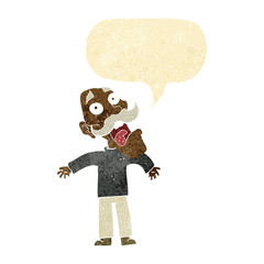 cartoon terrified old man with speech bubble