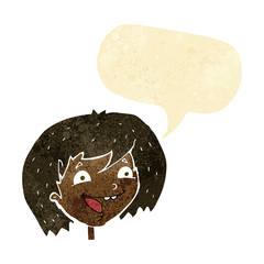 cartoon happy girl with speech bubble