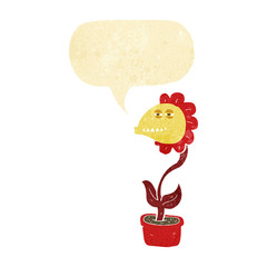 cartoon monster flower with speech bubble
