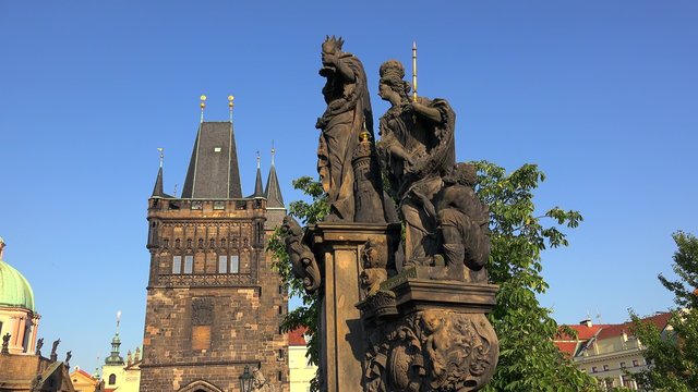 Statuary of St. Barbara, Margaret and Elizabeth at the Charles Bridge. Prague