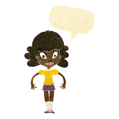 cartoon pretty woman with speech bubble