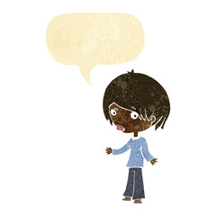 cartoon confused woman with speech bubble