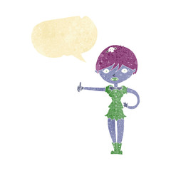 cartoon vampire girl giving thumbs up symbol with speech bubble