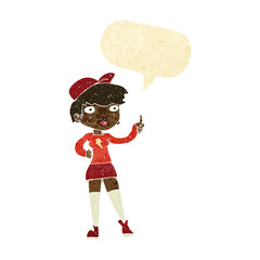 cartoon skater girl giving thumbs up symbol with speech bubble