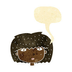 cartoon female face with speech bubble