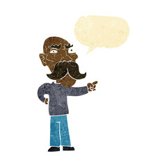 cartoon annoyed old man pointing with speech bubble