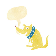 cartoon happy dog in big collar with speech bubble
