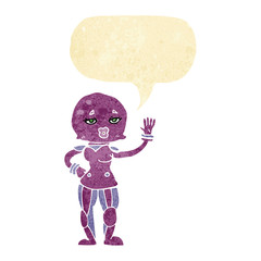 cartoon female astronaut with speech bubble