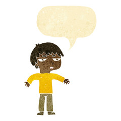 cartoon annoyed boy with speech bubble