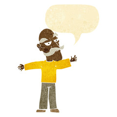 cartoon old man spreading arms wide with speech bubble