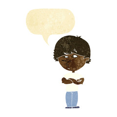 cartoon suspicious man with speech bubble