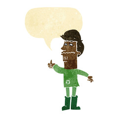 cartoon nervous man with speech bubble