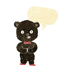 cartoon teddy black bear with speech bubble