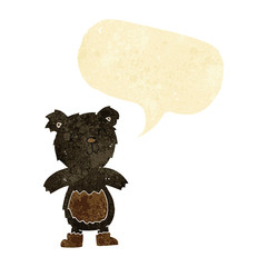cartoon teddy black bear with speech bubble