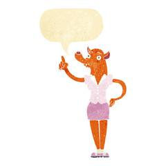 cartoon fox woman with idea with speech bubble