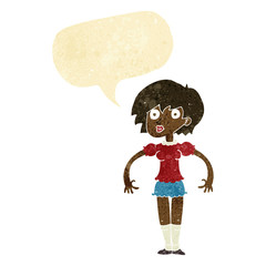 cartoon surprised woman with speech bubble