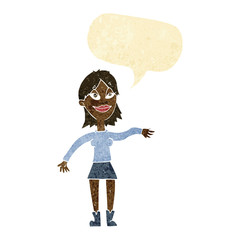 cartoon woman making hand gesture with speech bubble