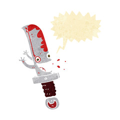crazy knife cartoon character with speech bubble