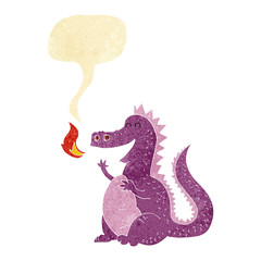 cartoon fire breathing dragon with speech bubble