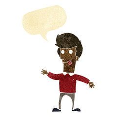 cartoon man sticking out tongue with speech bubble