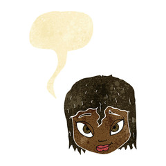 cartoon female face with speech bubble